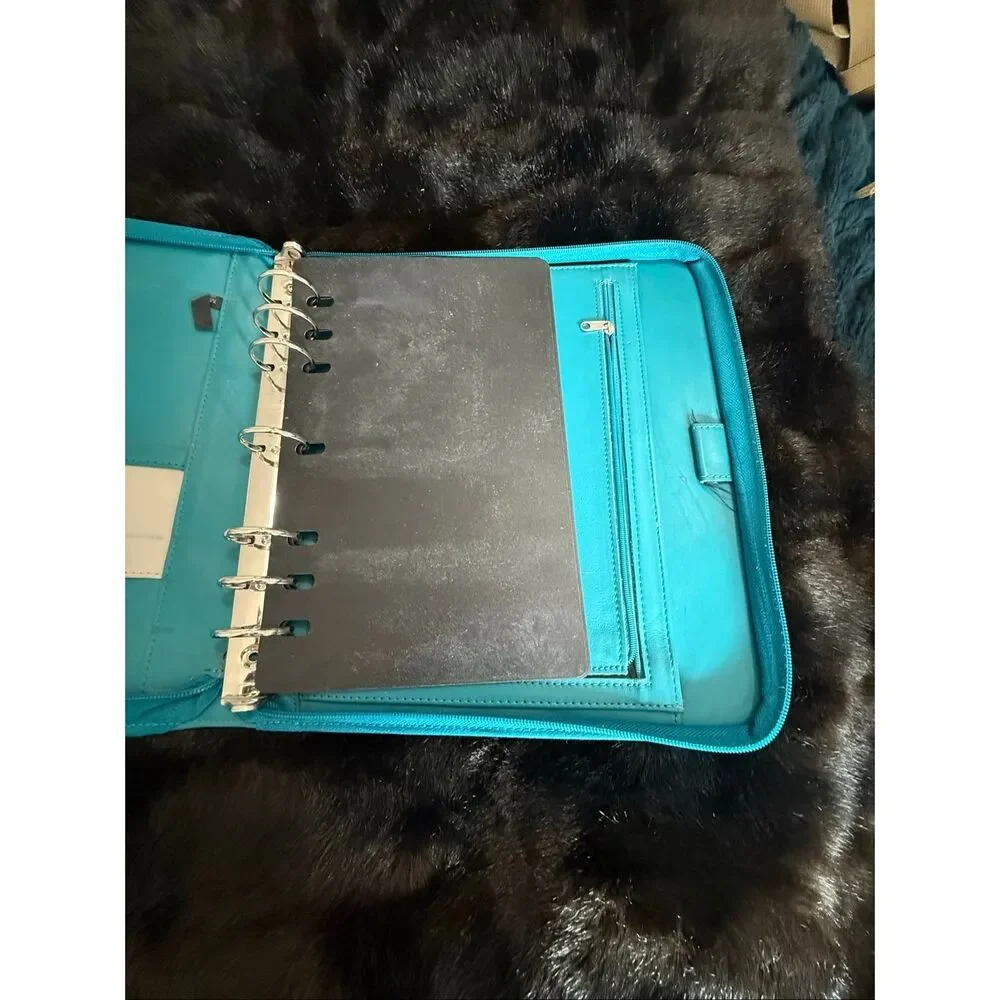 Franklin Covey Teal Blue Leather Planner Folder  11x12.5